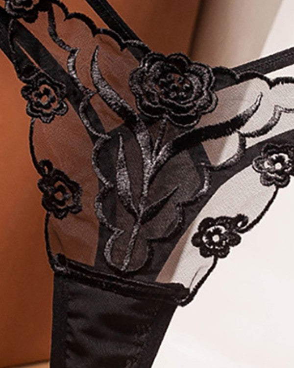 Floral Laced Sheer Thong Panties