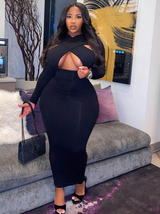 Plus Size Crossbody Tight-Fit Dress