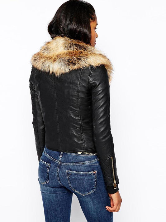 Bomber Style Slim-Fit Jacket with Faux Fur Collar