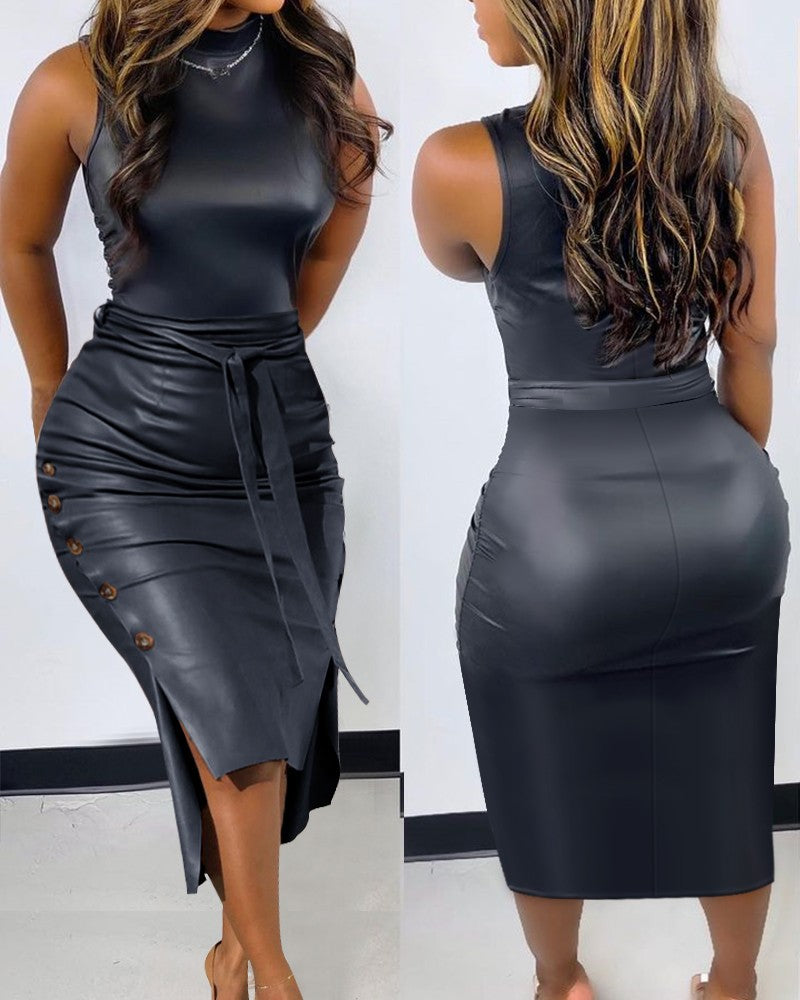 Sleeveless Leather Style Dress