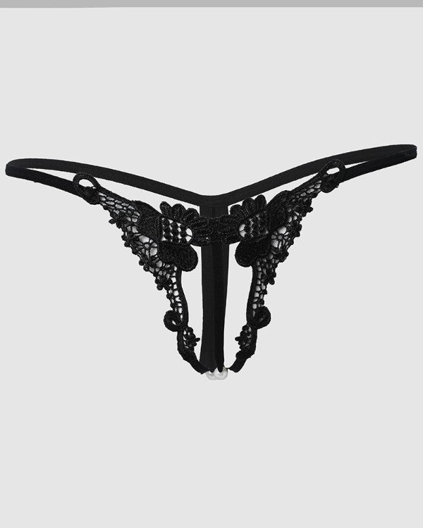 Laced Beaded Crotchless Thong Panties