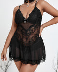 Plus Size Sheer Mesh Baby-Doll Lingerie Set