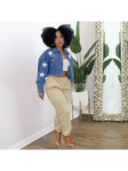 Cropped Denim Jacket with Silver Stars
