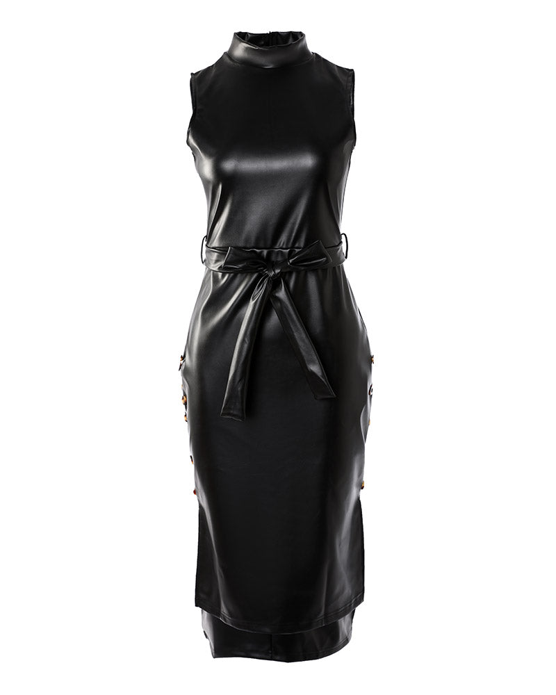 Sleeveless Leather Style Dress