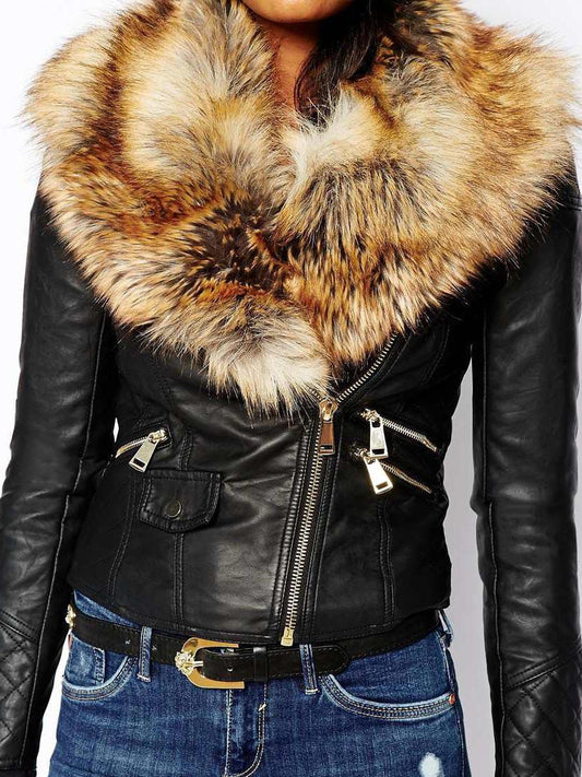 Bomber Style Slim-Fit Jacket with Faux Fur Collar