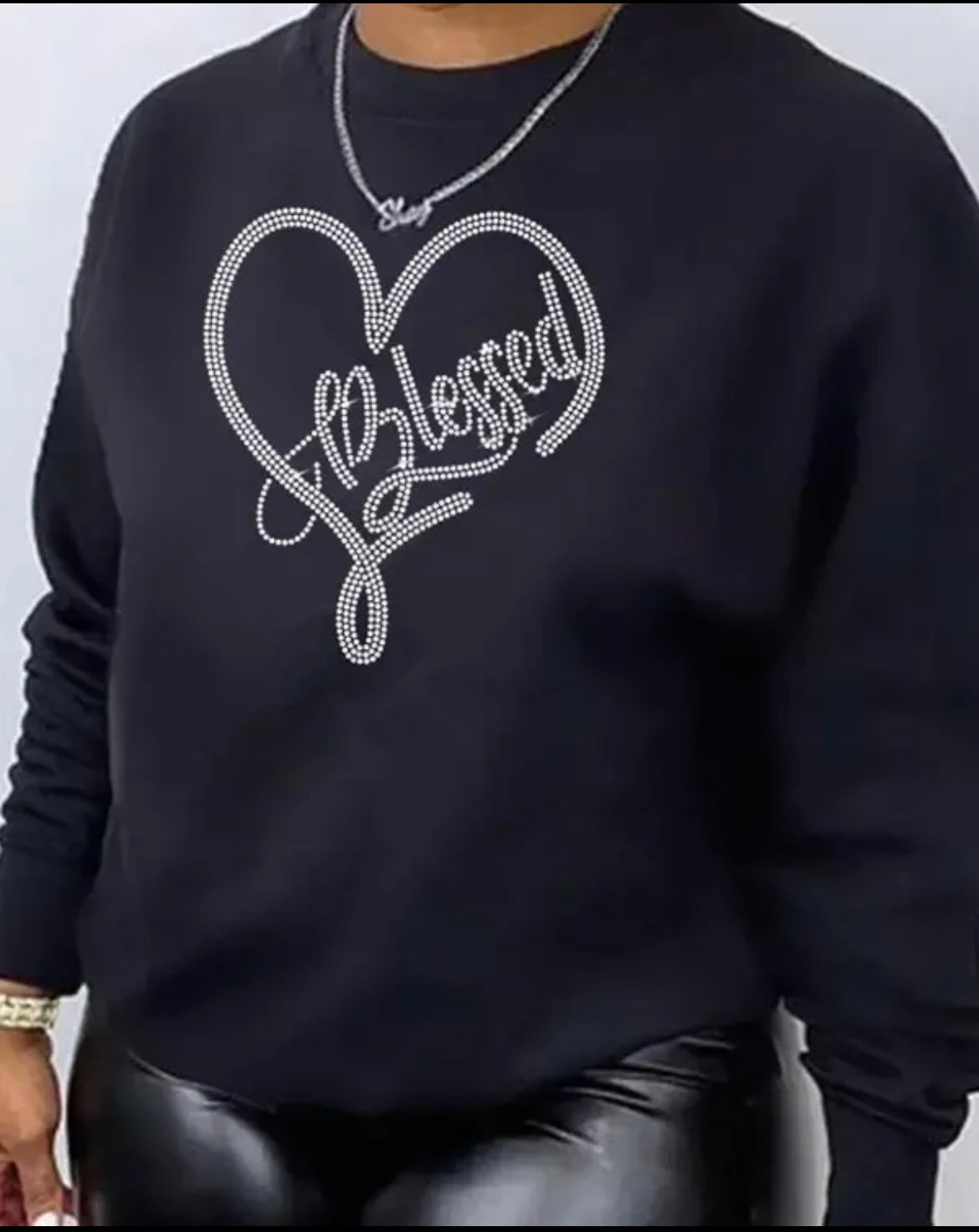 “Blessed” in Heart Rhinestoned Sweatshirt