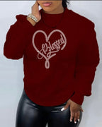 “Blessed” in Heart Rhinestoned Sweatshirt