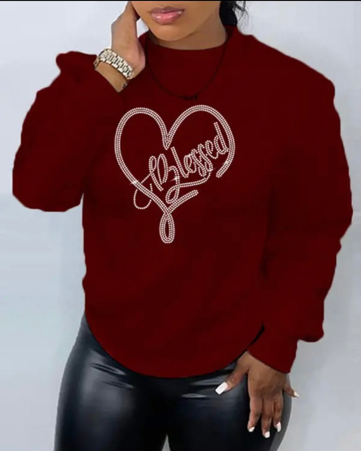 “Blessed” in Heart Rhinestoned Sweatshirt